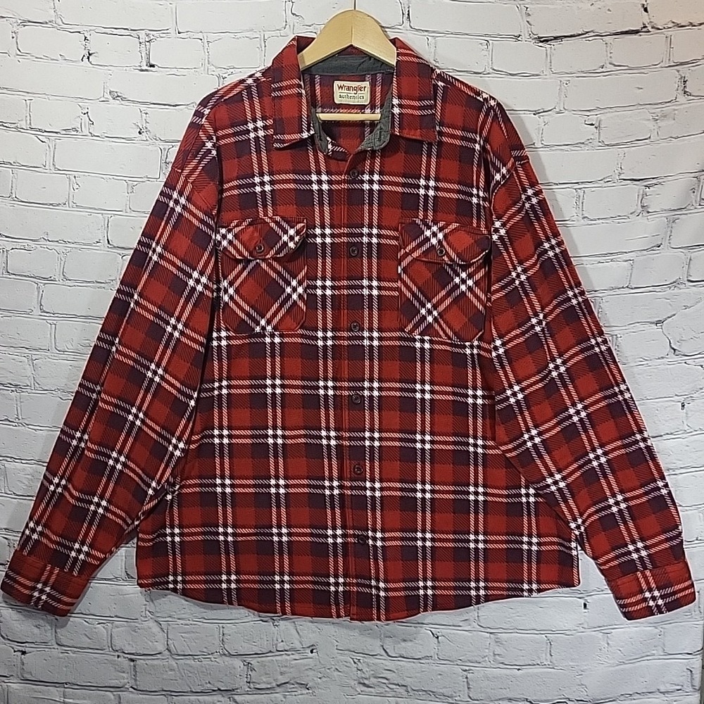 Wrangler Authentic Mens Fleece Work Shirt Warm Plaid Button‎ Up Size 2XL